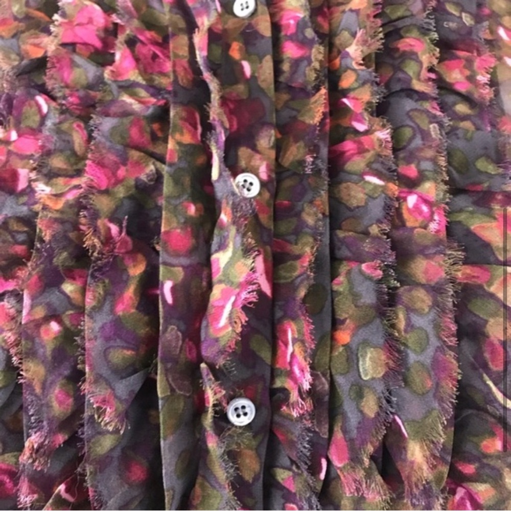 J. Crew Silk Floral Blouse Ruffle Placket Button Front Bayberry Flouncette 6 - Picture 5 of 11